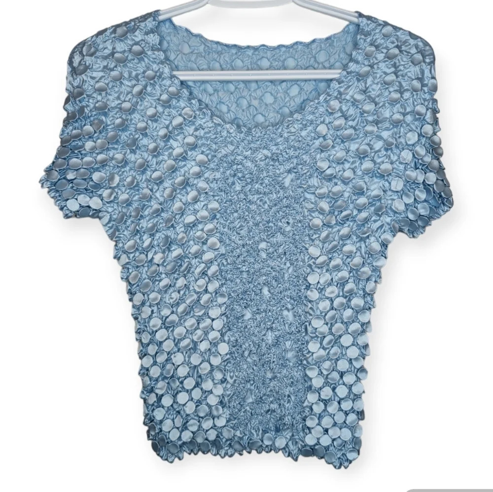 Vintage Y2K Baby Blue Popcorn Short Sleeve Top One Size Small Medium Large